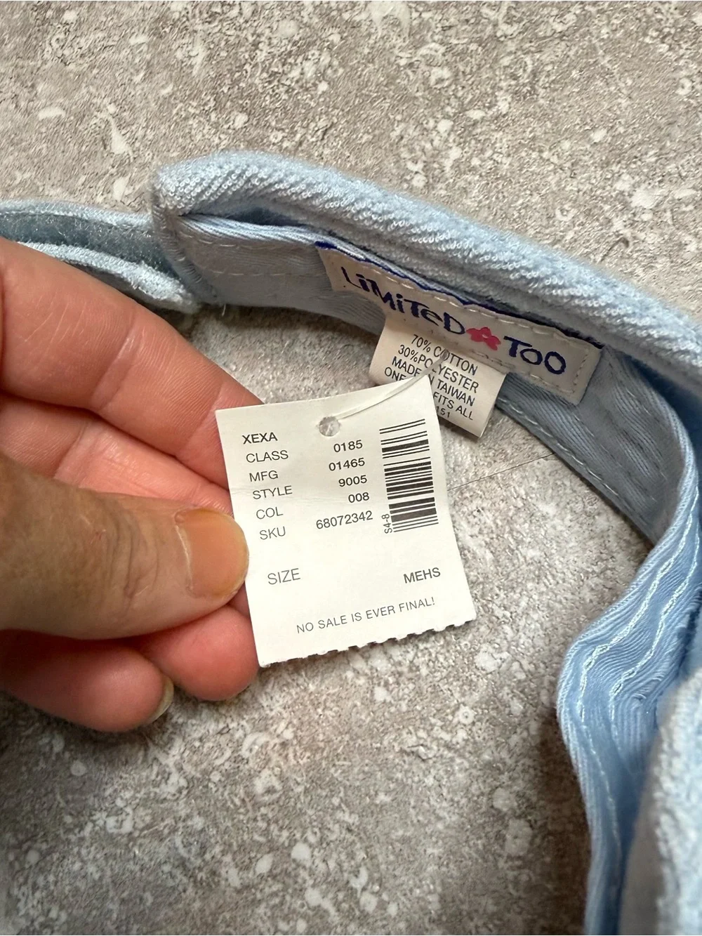 Vintage Y2K deadstock Limited Too Terrycloth Visor Initial M Embellishment blue